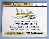 The SRN2 on the Southsea to Ryde route - Ticket for the Southdown Motor Services hovercraft service (Pat Lawrence).